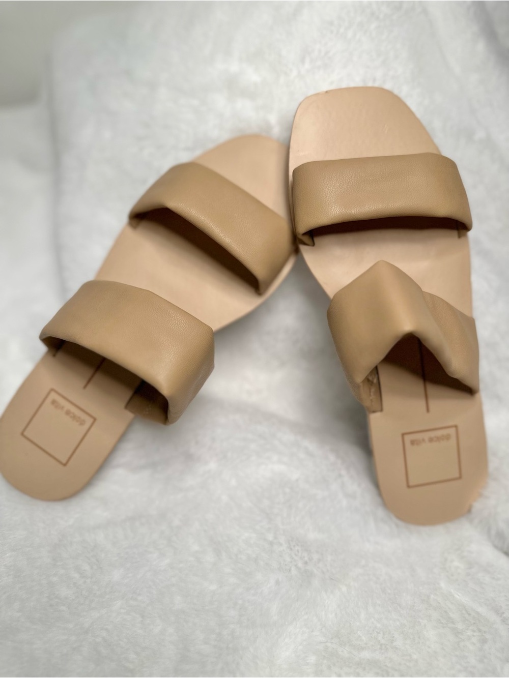 Dolce Vita Tan Padded Double-Strap Slide Flat Sandals - Women Size 6